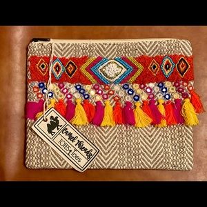 CAMEL THREADS BEADED CLUTCH/POUCH